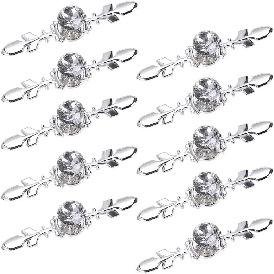 Drawer Dresser Knobs Pull Handles - Crystal Glass Diamond Decorative Knobs with Plate, Cabinet Cupboard Door Knobs with Screws for Kitchen Bathroom Office Decoration Pack of 10