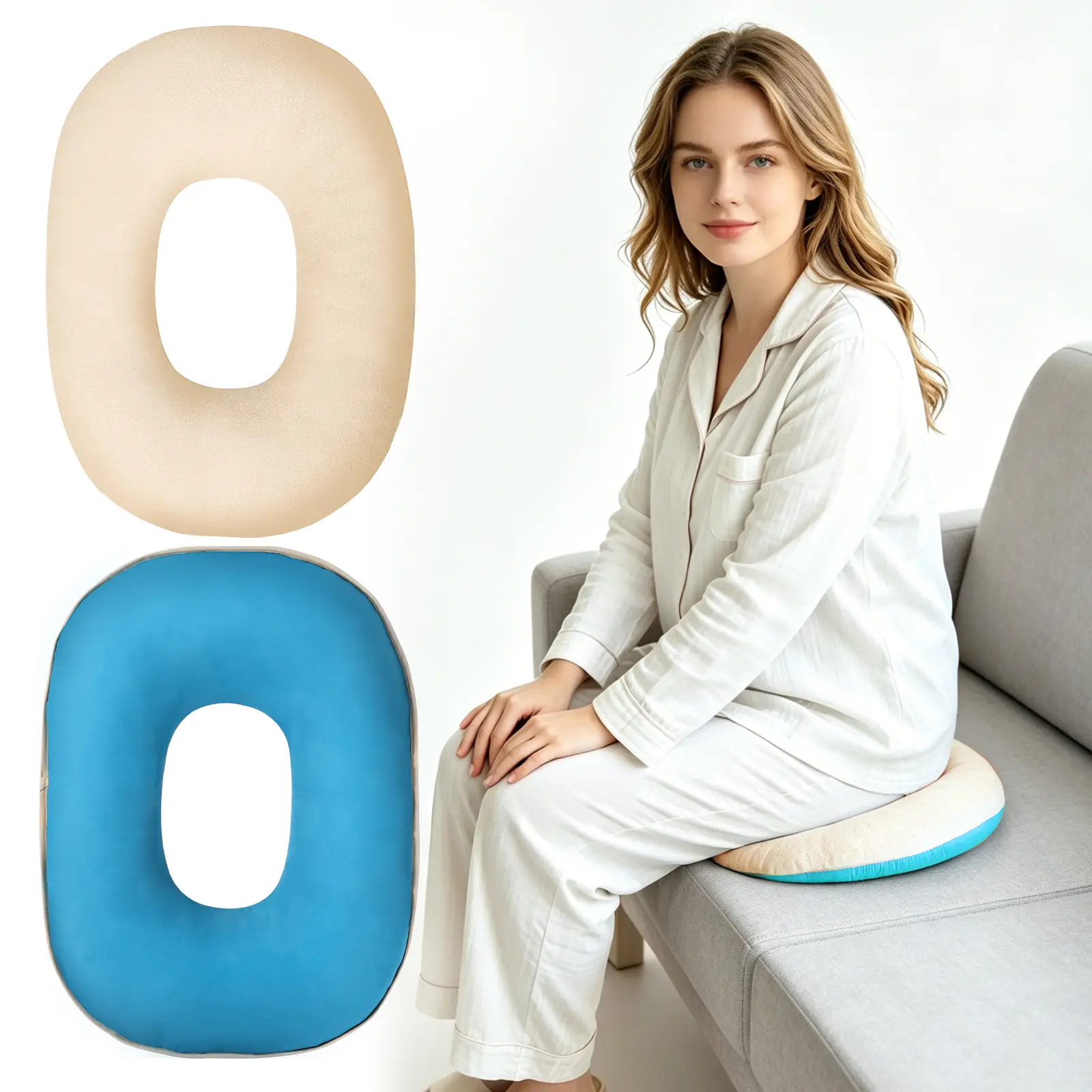 Donut Hollow Seat Cushion for Sitting Comfort - Dual-Sided High-Resilience Cushion with Washable Cover for Office Chair, Wheelchair Use