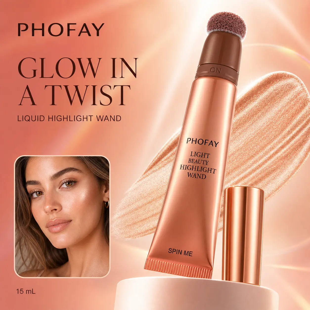 PHOFAY Highlighter  ctblush   Wand – Liquid Glow Highlighter Makeup, Silky Smooth Shimmer Formula, Natural Dewy Finish Face Highlighter with Easy Sponge Applicator, Buildable Radiance for Cheeks, Nose, Eyes &Body, Lightweight Everyday Makeup Essential