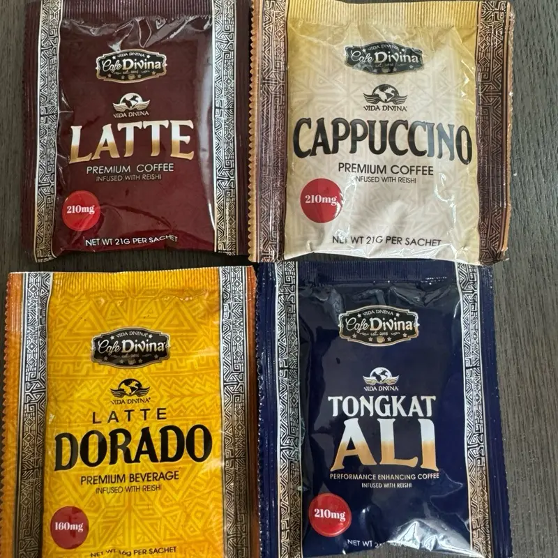 Cafe Divina Premium Coffee Variety Pack - Latte, Latte Dorado, Cappuccino & Tongkat Ali - US Origin