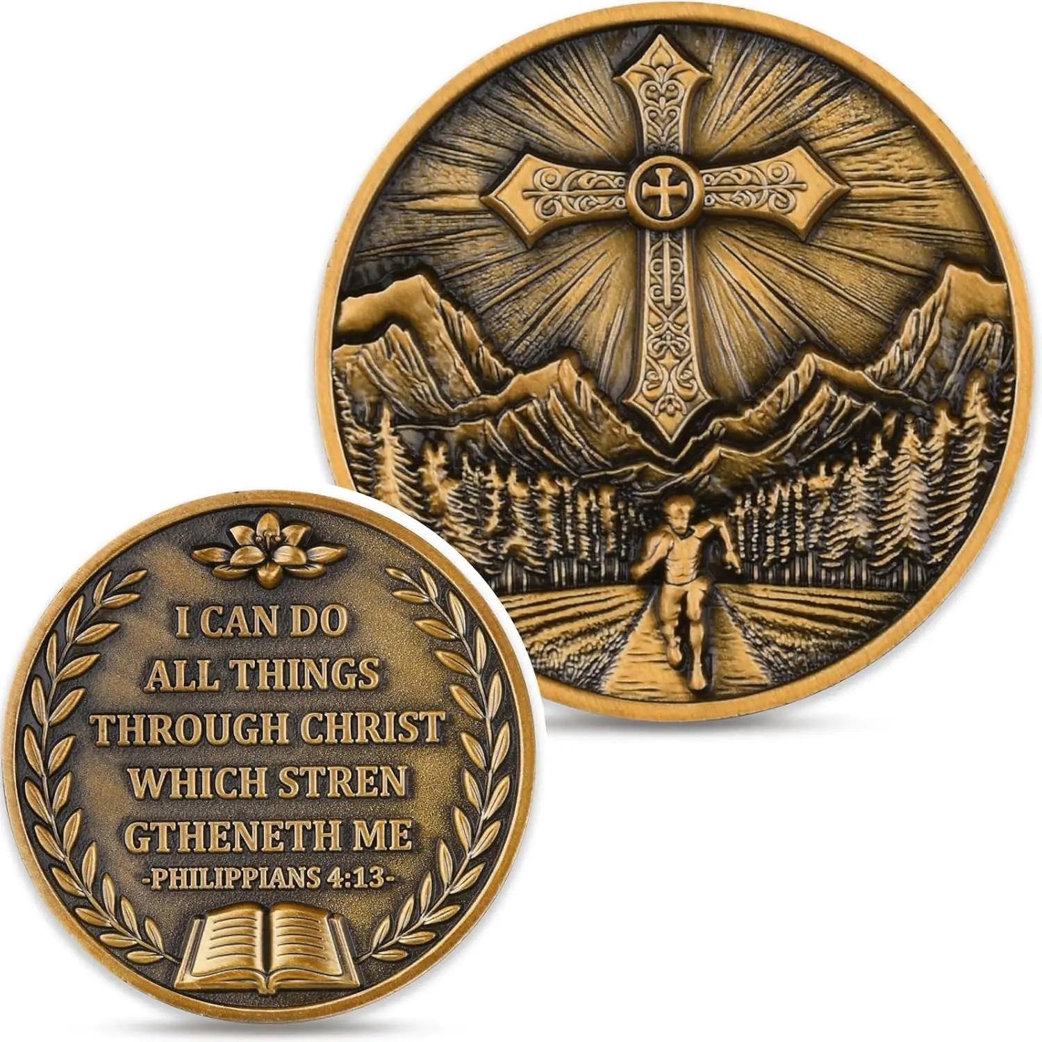 Christian Challenge Coin - Philippians 4_13 Inspirational Medal Perfect for Gifting, Motivation and Faith
