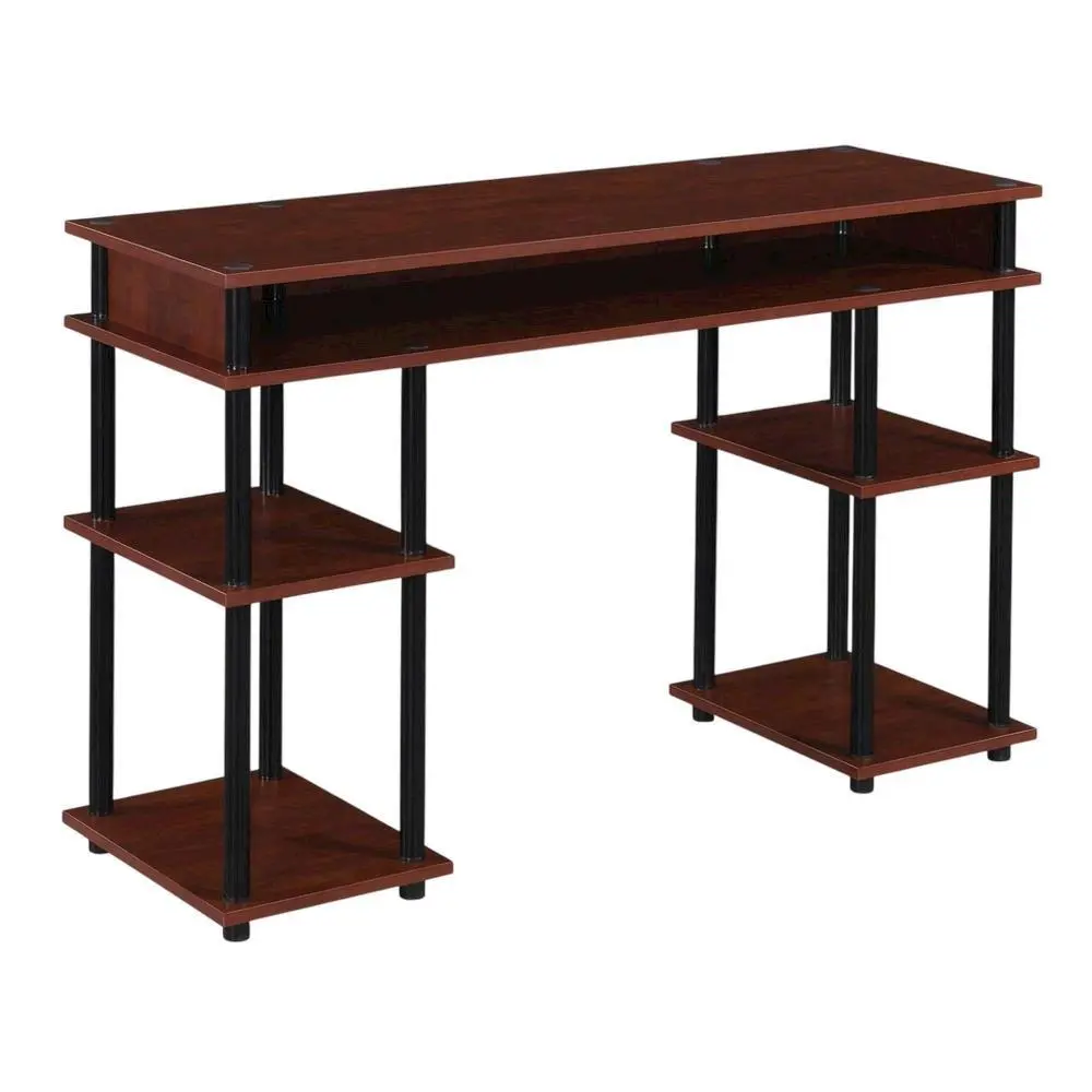 Modern Rectangular Student Desk, Cherry Finish, Stainless Steel Accents