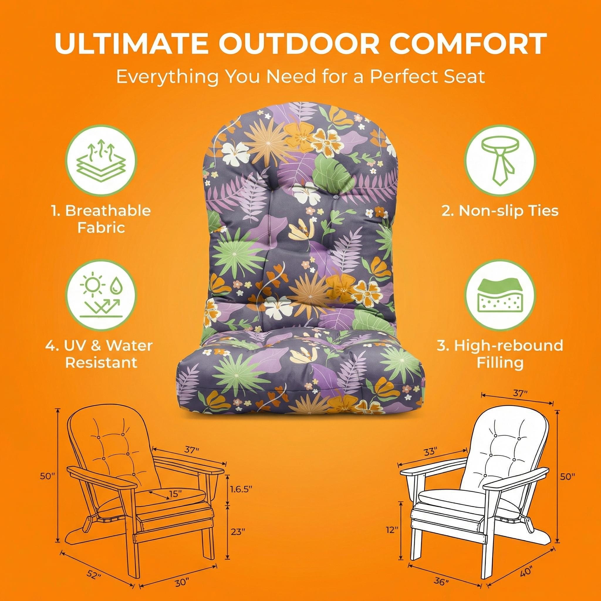 Outdoor Chaise Lounge Chair Cushion Waterproof 66 x 21 x 4 Inches Cotton Zero Gravity Chair Cushions with Ties, Soft Thickened Lounge Chair Cushions for Indoor Outdoor Furniture (Purple Flower Leaf)
