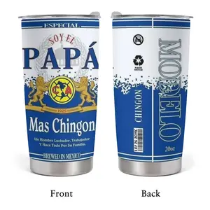 20oz Insulated Stainless Steel Tumbler with Lid - Mexican Beer Style "Soy El Papá Mas Chingon" Coffee Mug - Soccer Fan Father's Day Gift for Dad, Abuelo - Unique Father's Day, Birthday Gift for Latino Dad, Soccer Lover