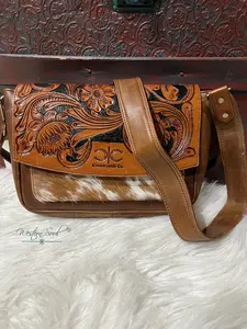 Sonora Western Floral Tooled Leather Shoulder Bag, Cowhide Crossbody Bag with Detachable Strap - Countryside Co.