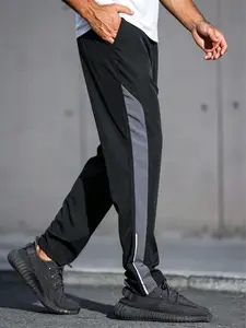 Men's Colorblock Sporty Quick-Dry Breathable Sweatpants, Streetwear Striped Loose Fit Long Pants, Casual Daily Wear, Unisex