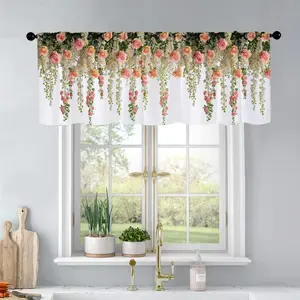 1Pc Realistic Pink Flowers printed kitchen curtains living room bedroom bathroom home decoration Window Curtain 54 * 18 inches