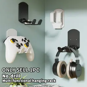1Pc Game Controller & Headphone Stand Organiser Black White Stylish Foldable Self Adhesive No Drill Hook for Editors & Gamers
