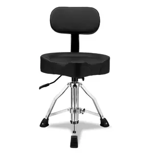Drum Throne with Backrest - Heavy Duty Hydraulic Adjustable Drum Stool 360° Rotating Saddle Seat for Drummers Black Sturdy Metal Chairs