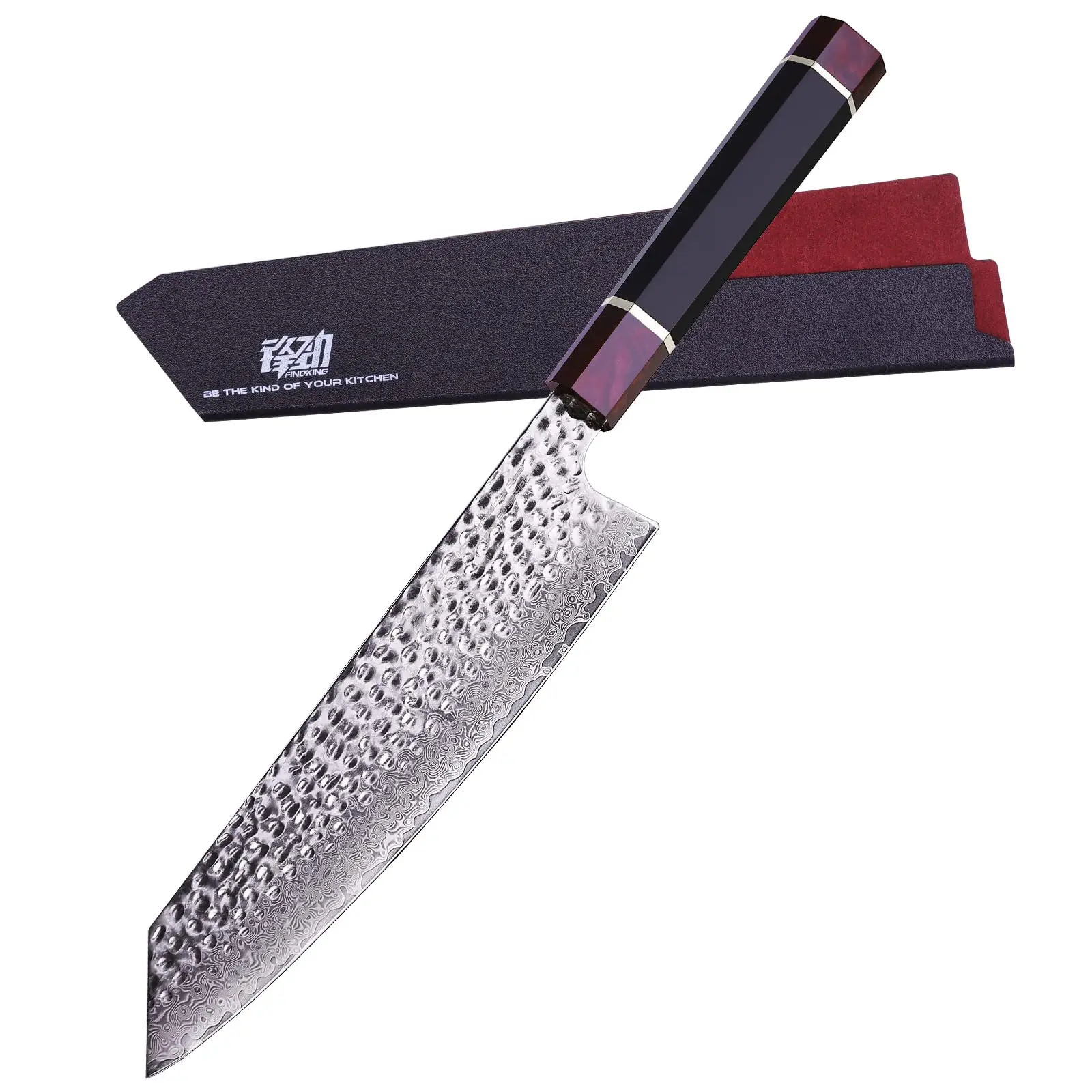 FINDKING Eternity Series 9-Inch Japanese Kiritsuke Kitchenware Knife - Damascus Steel Blade, Resin Octagonal Handle, ABS Sheath, Adult-Friendly Multi-Purpose Cutting Knife for Dicing Meat, Vegetables, Cutlery Essentials