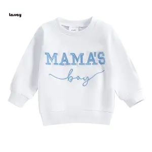 Toddler Boys Sweatshirts Letter Embroidered Crew Neck Long Sleeve Baby Pullovers Fall Casual Tops