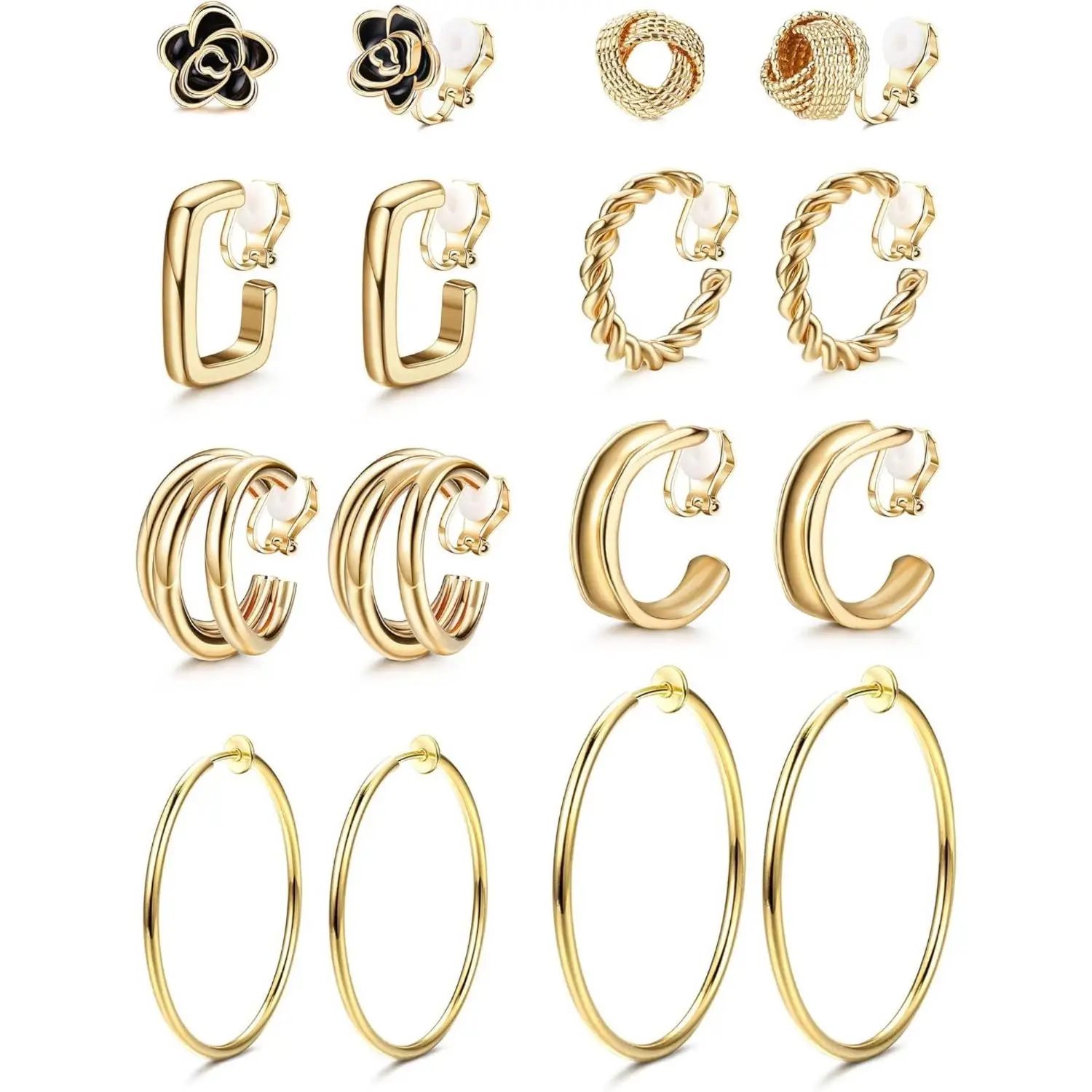 FLORIDECO 8 Pairs Clip On Earrings for Women Chunky Clip On Hoop Earrings Non Pierced Fashion Fake Hoops Earings Jewelry Set Daily