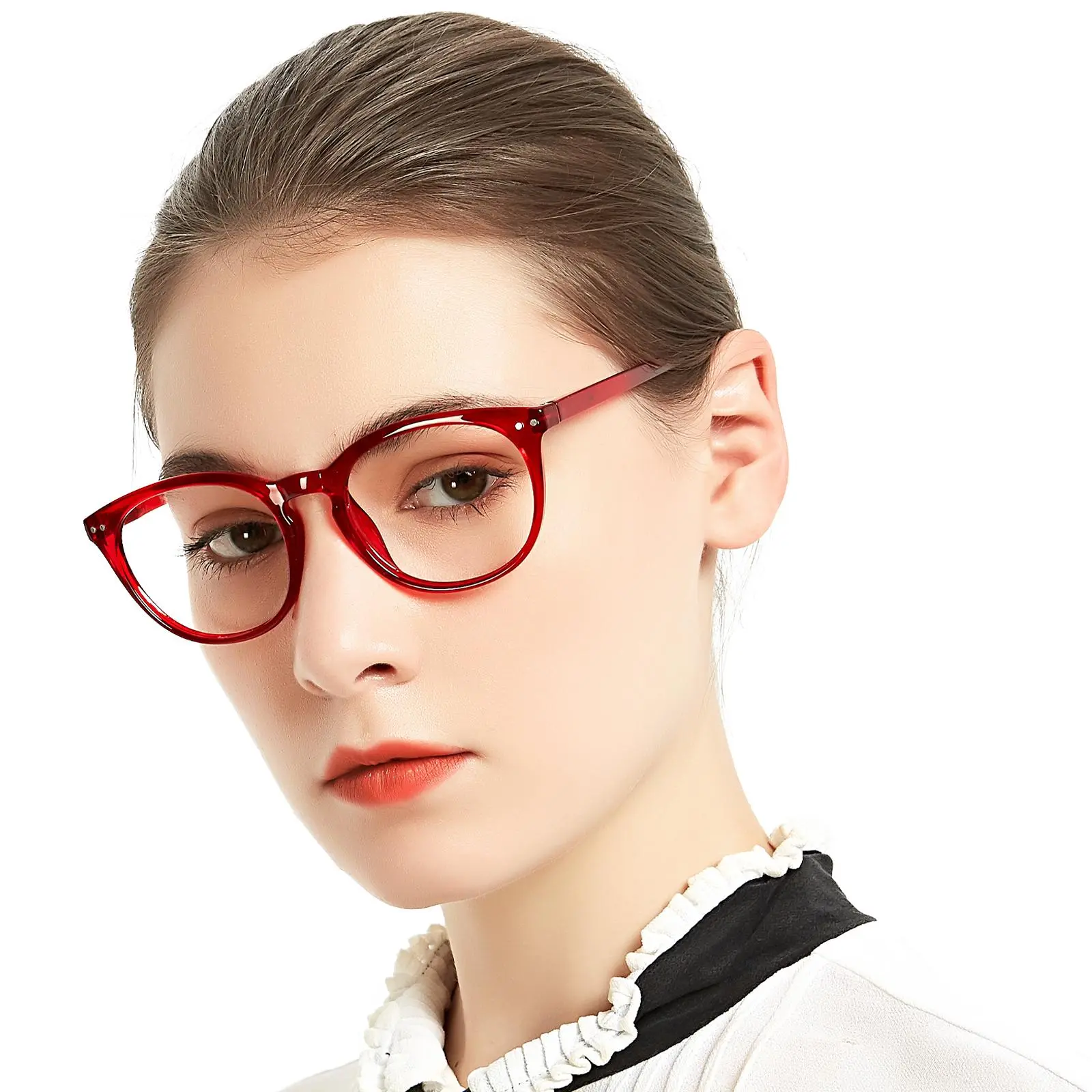 MARE AZZURO Women's Retro Round Full Rim Reading Eyeglasses - High-Quality Female Fit Eyewear, Lightweight Solid Plastic Flexible Blue Frame, Spring Hinge, Anti-Reflective, Food-Safe Materials for Presbyopia, Party Use
