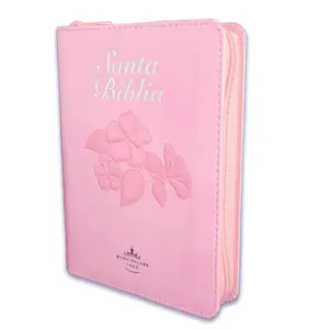 Bible in Spanish Fountain of Blessings Reina Valera 1960 Compact Size with Zipper Imitation Leather Pink with Index