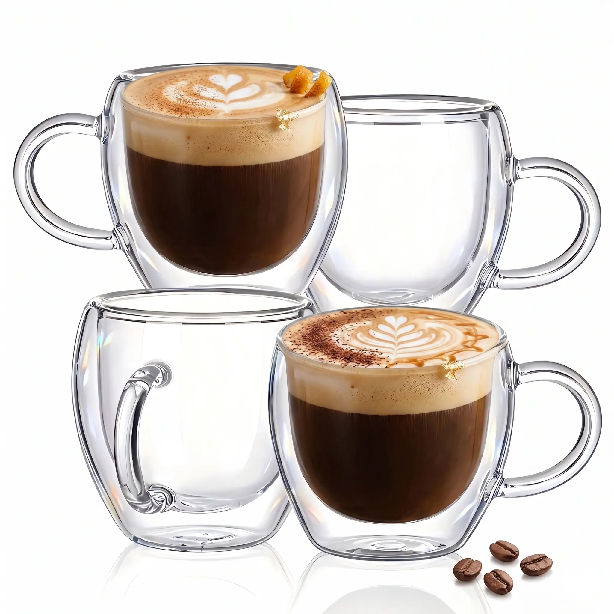 Espresso Cups Set of 4 with Handle, 2.5oz Expresso Coffee Cup, Small Expresso Shot Glasses, Clear Double Wall Insulated Espresso Mugs,Tazas de Cafe Expreso, Suit for Espresso Machine Accessories