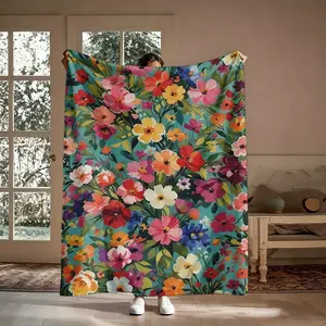 Oil Painting Floral Flannel Throw Blanket, Impressionist Spring Garden Flower Pattern Soft Warm Cozy Nap Blanket for Couch Bed Sofa, Vintage Artistic Gift for Her Him Flower Lover, Birthday Christmas Holiday Housewarming Gift, Graphic Blanket Throws, Wate