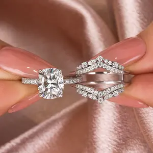 Maxine Synthetic Moissanite 3.0ct Cushion Cut Engagement Ring Set 2PC,Bridal Ring Set,5A Cubic Zirconia Women's Ring Jewelry,Wedding Ring Set for Daily,Travel,Proposal,Birthday,Anniversary