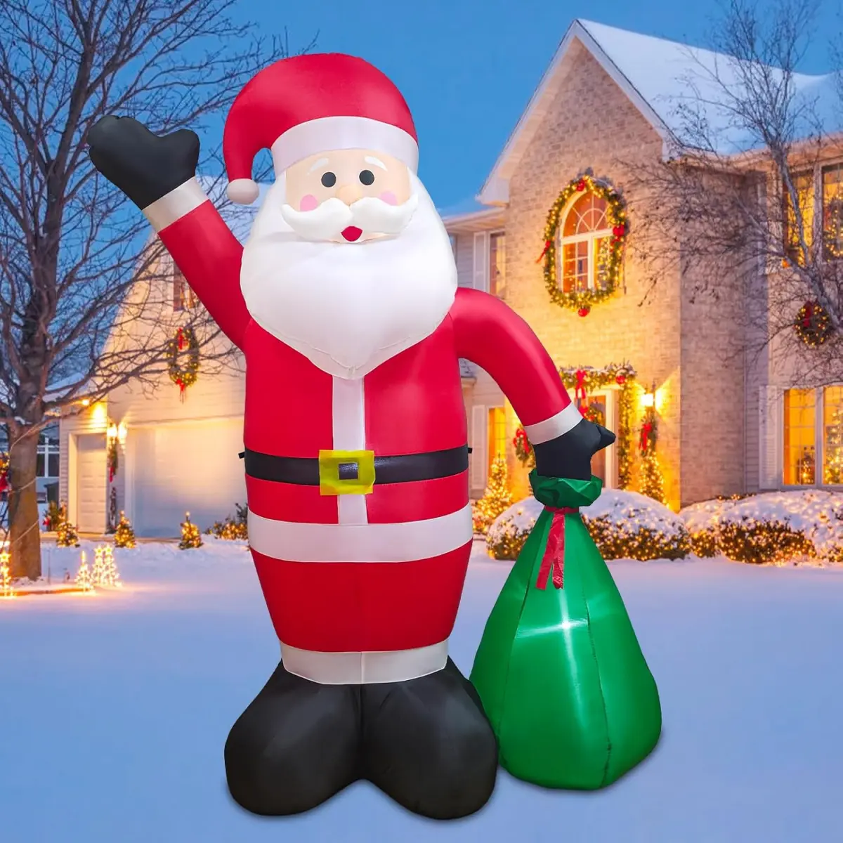 Jumbo 8FT Christmas Inflatable: Santa Claus with Giant Gift Box |   Blow Up Outdoor Decor for Yard, Garden, Indoor |   Christmas Lawn Decorations 2025