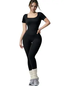 Women's Fashion Versatile Yoga Jumpsuit, Sporty Fitness Short Sleeve Onesie, Large Collar Slim Fit, Indoor Outdoor Wear, All Seasons