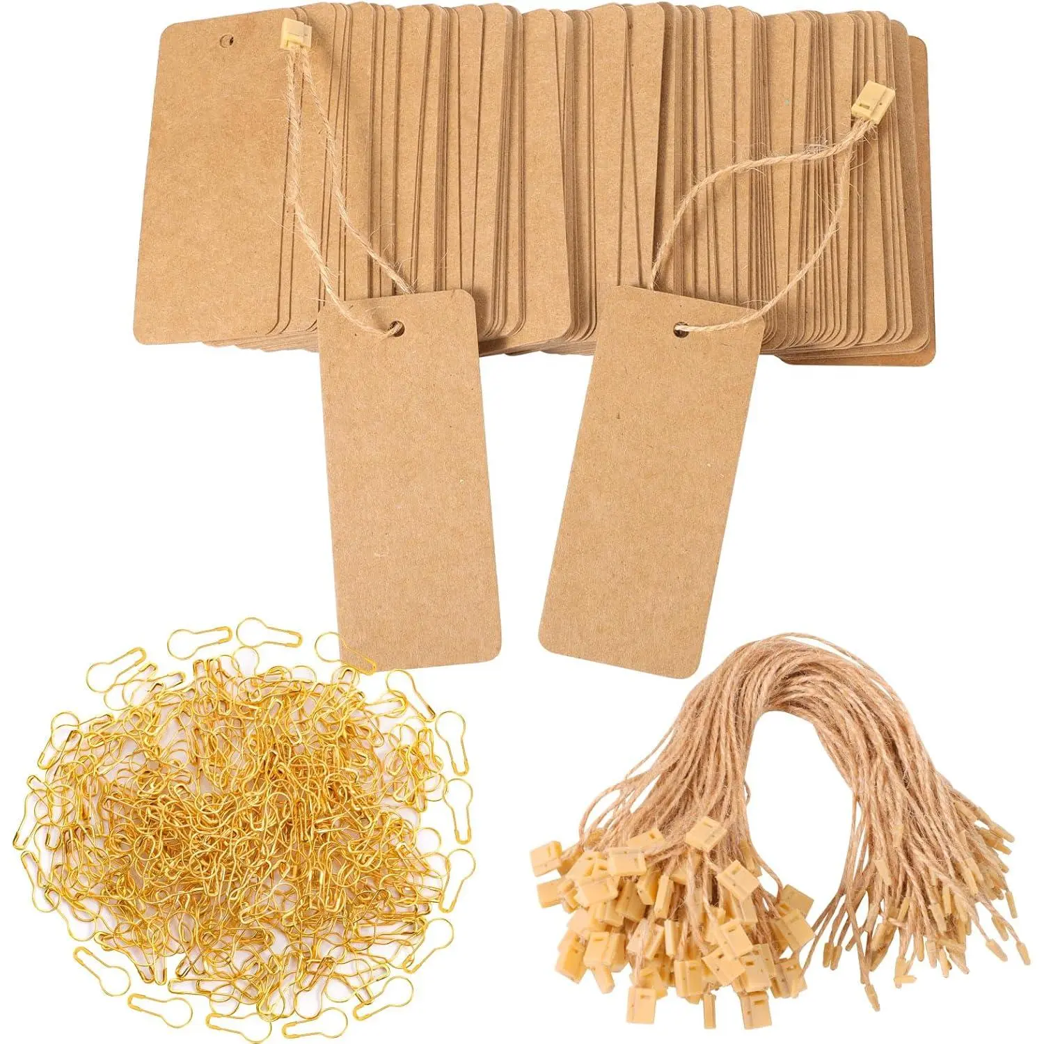 300 Set Price Tags with String  Tags with Safety Pins Custom Clothing Tags Brown Paper Hang Tags String Product Tags for Clothes Crafts Display (Brown)