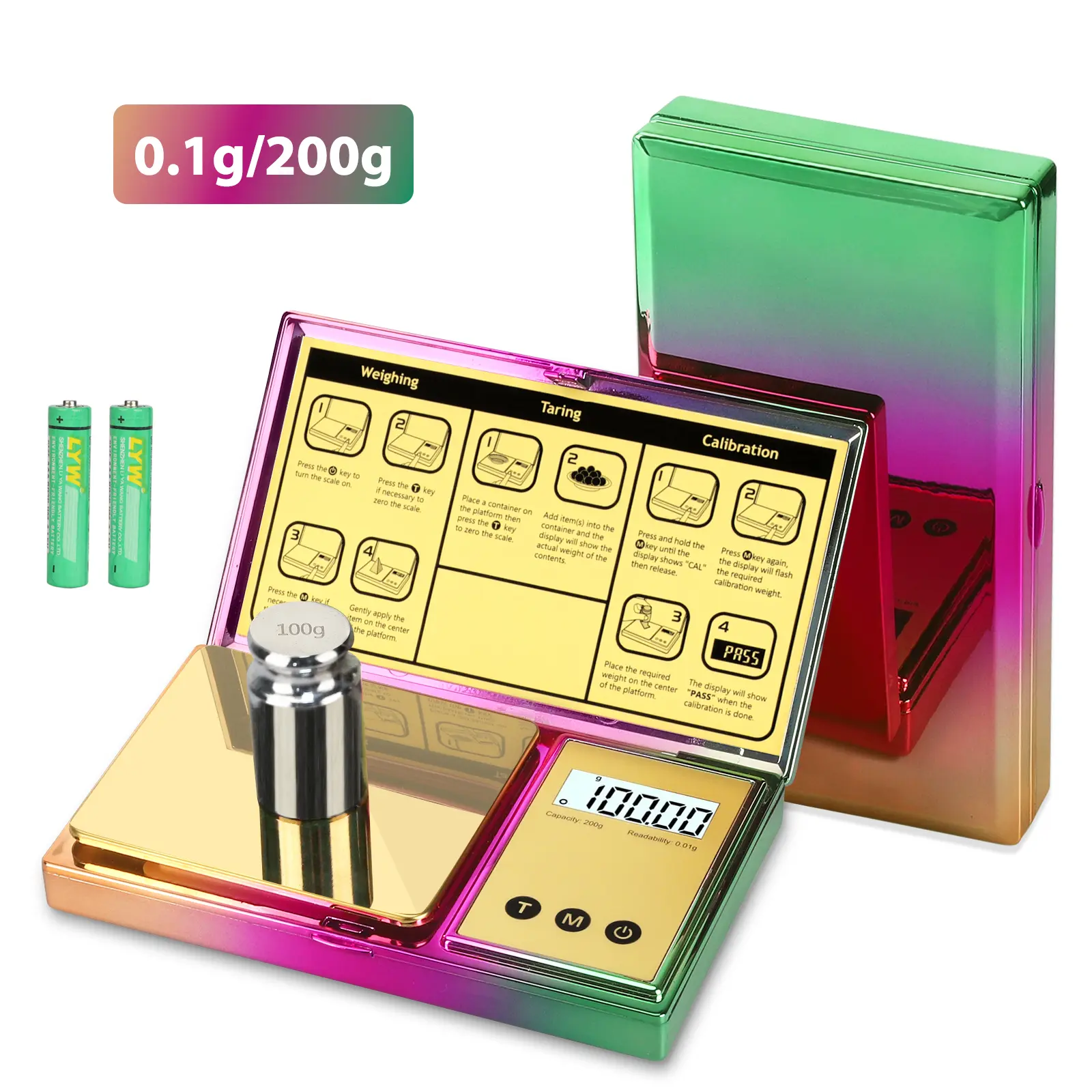 iiiBUMWOW High Precision Digital Weighing Scale - 200g/0.01g Portable Scale, Backlit LCD Display, 6 Units, Tare Function for Gold, Coffee, Spice Powder, Jewelry