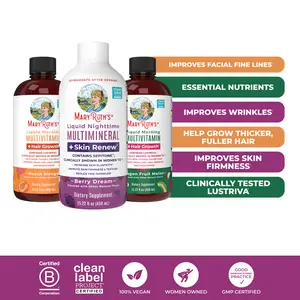 MaryRuth's Hair & Skin Bundle - Liquid Morning Multivitamin + Hair Growth Peach & Dragon Fruit 15oz - Liquid Nighttime Multimineral + Skin Renew 15oz