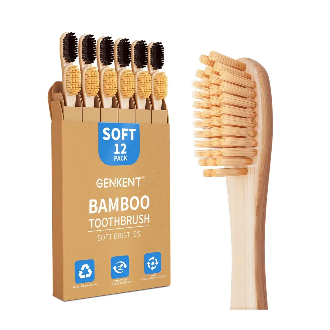 Bamboo Toothbrushes 12 Pack Natural Toothbrushes BPA Free Soft Bristles Toothbrush Eco Friendly Charcoal Toothbrush for Travel