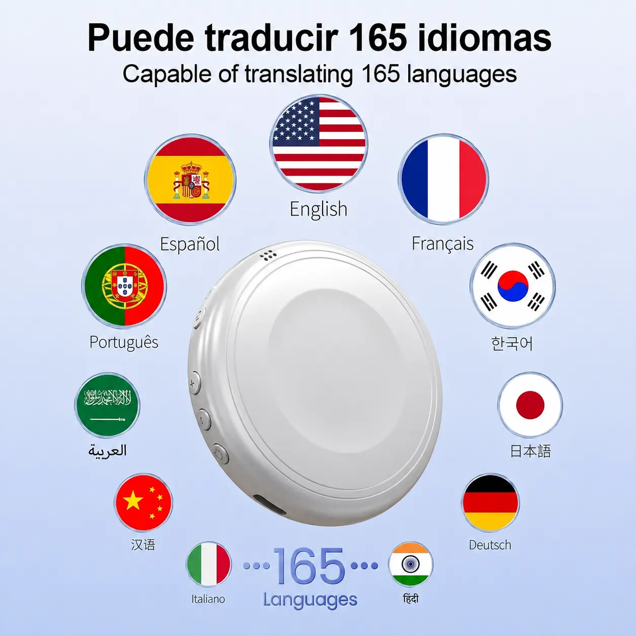 Bluetooth Language Translator Tutor - Spanish & English Practice Companion, 165-Language Support, Accent Assistance for Restaurant Scenarios, Accents, 165 Languages