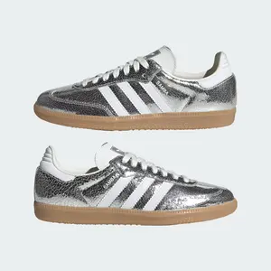 adidas Samba OG Silver Metallic Cracked Leather (Women's) Women's Authentic Shoes Footwear Sneaker Trainer Comfortable Walking Fashion Trending Gift