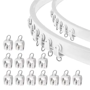 Flexible Bendable Ceiling Curtain Track Rollers, 11 Mm Plastic Drapery Rail Gliders with Hooks, Easy Installation for Curtains