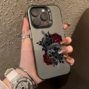 Case for iPhone 16 Pro Max 15 Plus 14 13 12 11 XS XR Black Snake Flowers Anti-Scratch Military-Grade Drop Protection slim Cover