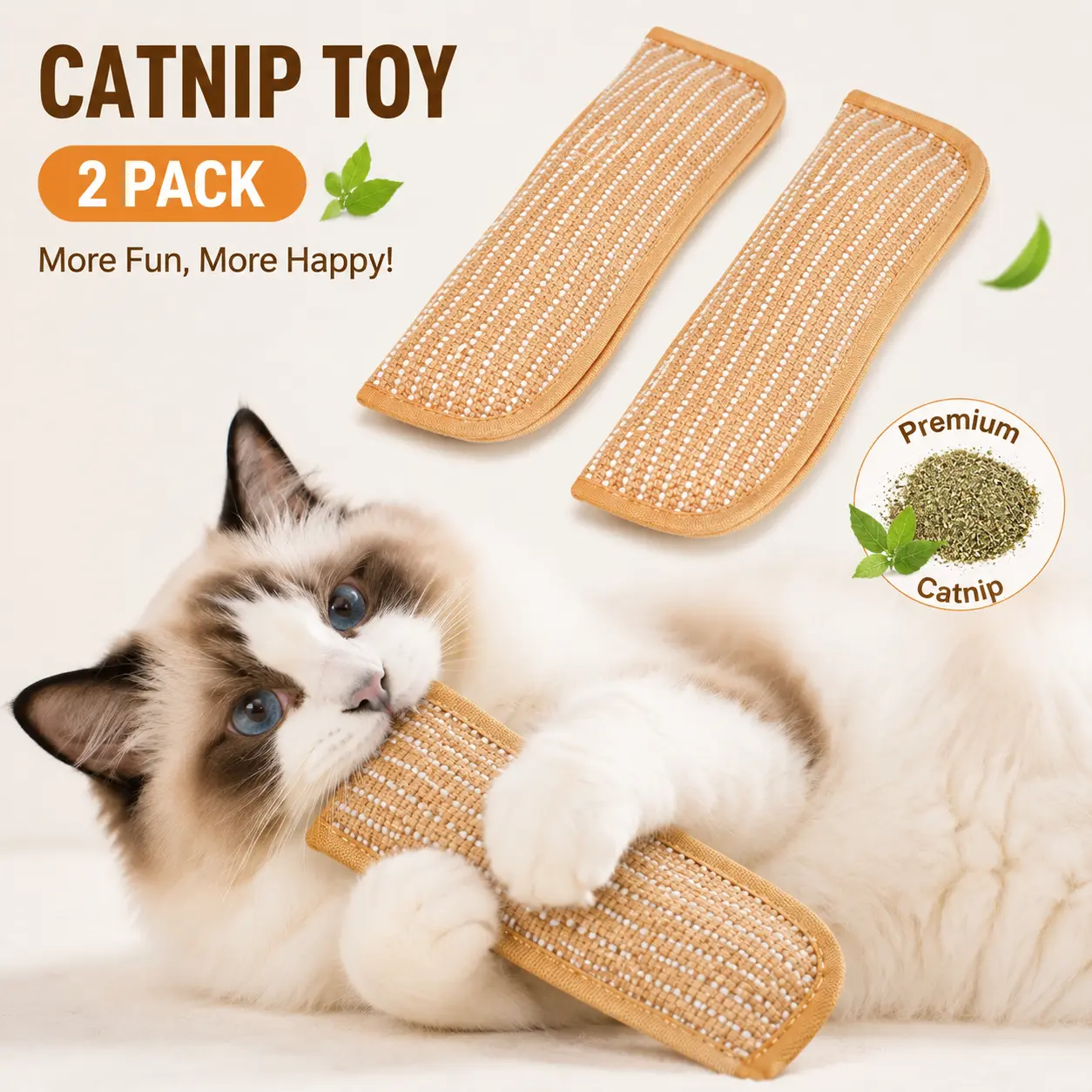 Interactive Catnip Chew Toy, Cat Toys Pack of 2 , Soft Sisal Material Scratching and Kicker Cat Toys for Indoor Kittens, Drives Bored Cats Crazy with Fun ,cat on catnip