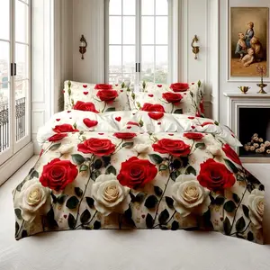 Romantic Rose 5D Down Comforter Set, Vine Pattern, Bedroom Decor, Soft and Cozy Bedding, Perfect Gift Choice, Decorative Bedding Set, 3 Piece Set