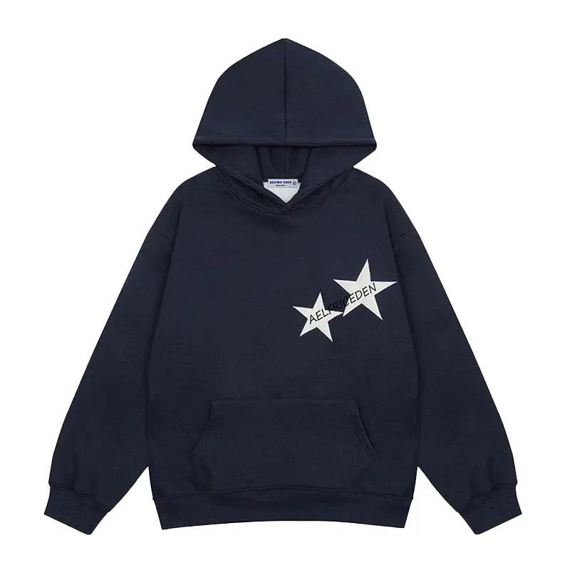 Aelfric Eden Men's Star Print Color-Contrast Casual Long-Sleeve Pullover Hoodie, Embroidered Graphic Hoodie, Polyester Menswear Top Sweatshirt, Embroidered Hoodies