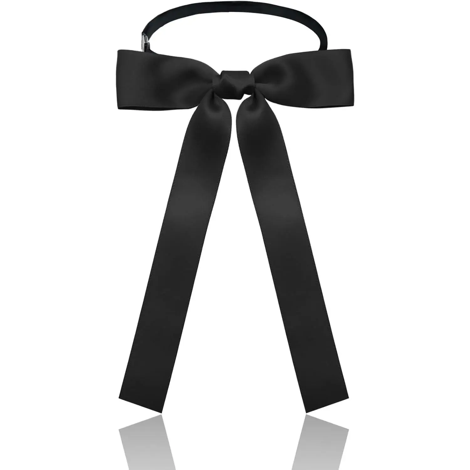 Men's-Women's Western Satin Ribbon String Bow Tie, Black-Red Colonel Style Bowtie for Costume Uniform, Black Bowtie