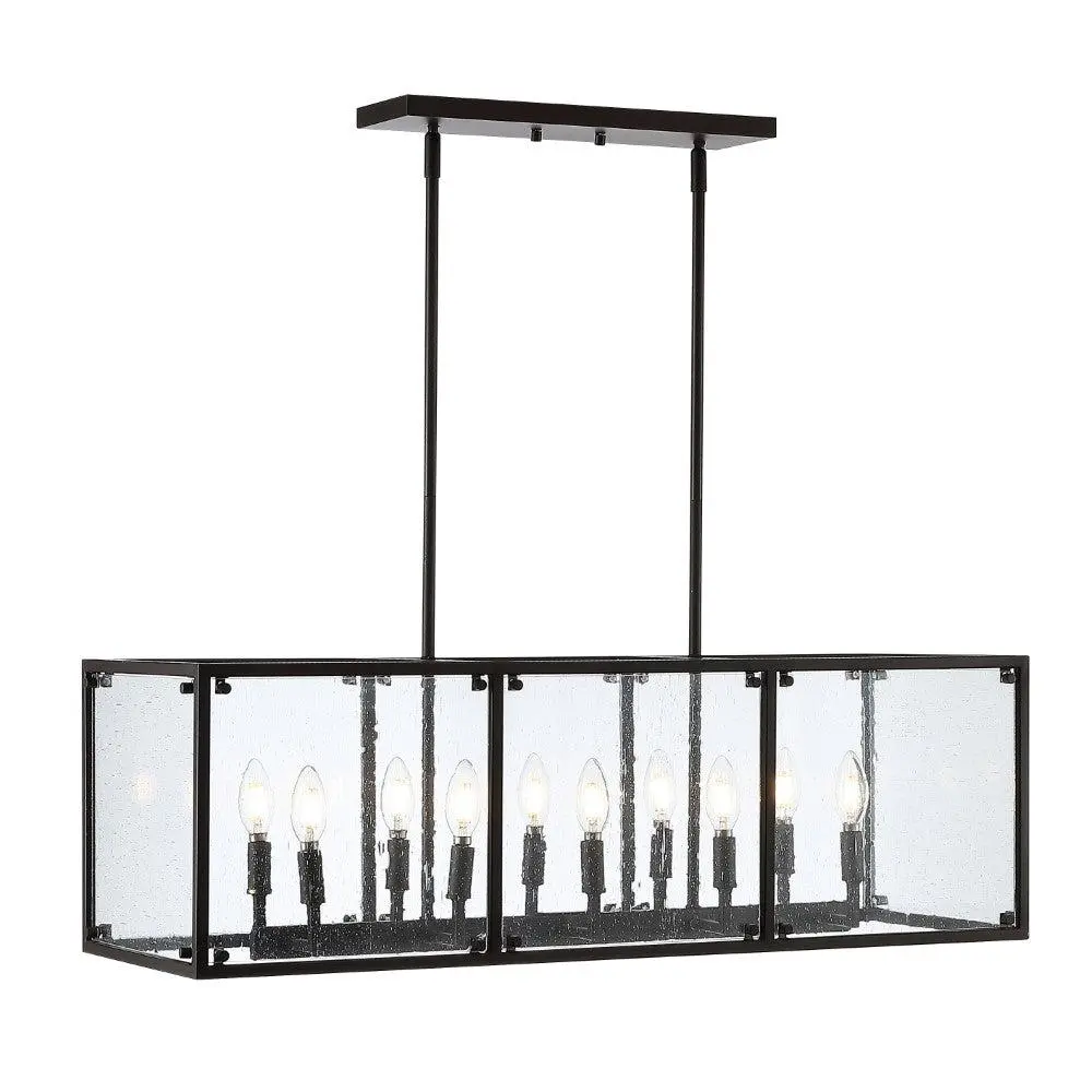 JONATHAN Y Paysan Linear Adjustable Iron-Seeded Glass Rustic Farmhouse LED Pendant - Metal Frame, Oil Rubbed Bronze Ceiling Mount Light with LED Bulbs, Dimmable Indoor Decor for Living Room, Dining Room, Kitchen
