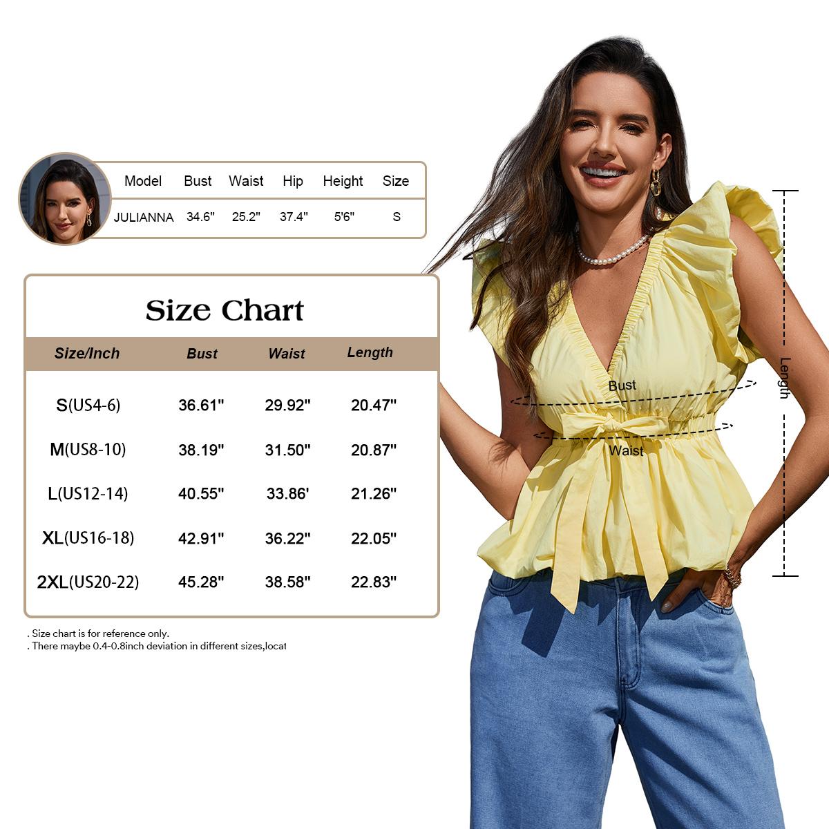 Chicovar Women’s Summer Deep V Neck Puff Sleeve Blouse – Elastic Trim Bow Front Peplum Top, Bubble Hem A-Line, Slim Fit X-Shaped Waist Cute Casual Shirt for Work, Date, Vacation & Daily Wear