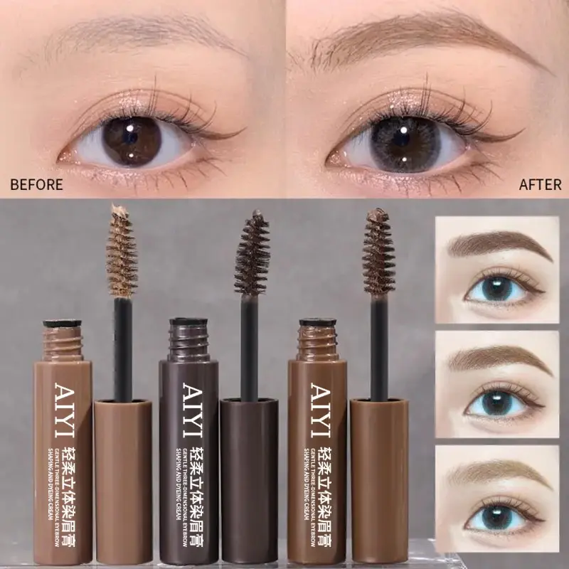 Tinted eyebrow mascara in three classic warm brown shades. Spiral brush design coats brow hairs evenly, helping shape soft natural brows for daily casual makeup styles. Eyebrow Styling Gel