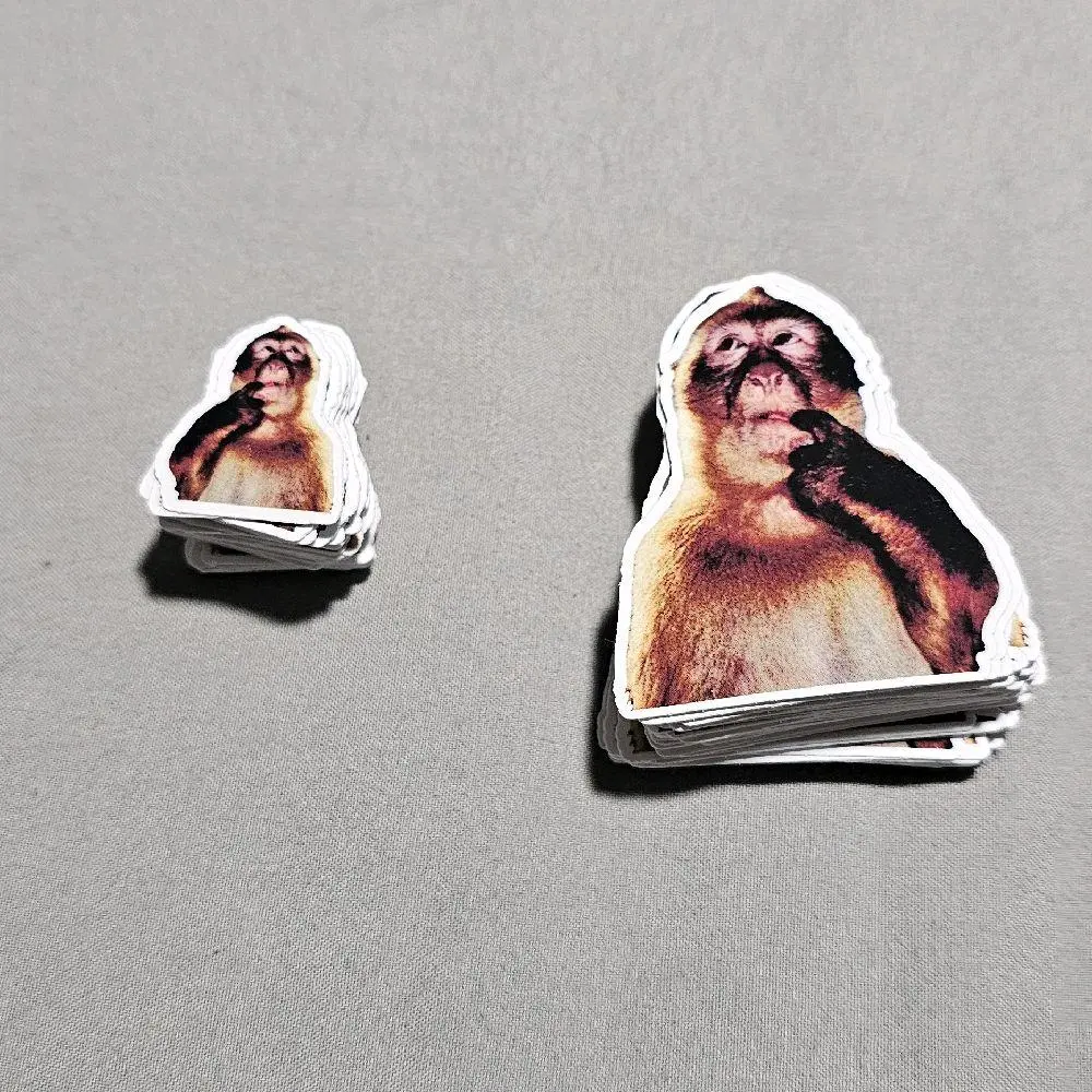 Handmade Curious Monkey Meme Vinyl Decal Stickers (10 Pcs: 5-2-in, 5-1-in) - Self Adhesive Label, Light Tack Glueless Adhesive for DIY Scrapbooking Stamping, Multi-Use Art & DIY Painting Supplies