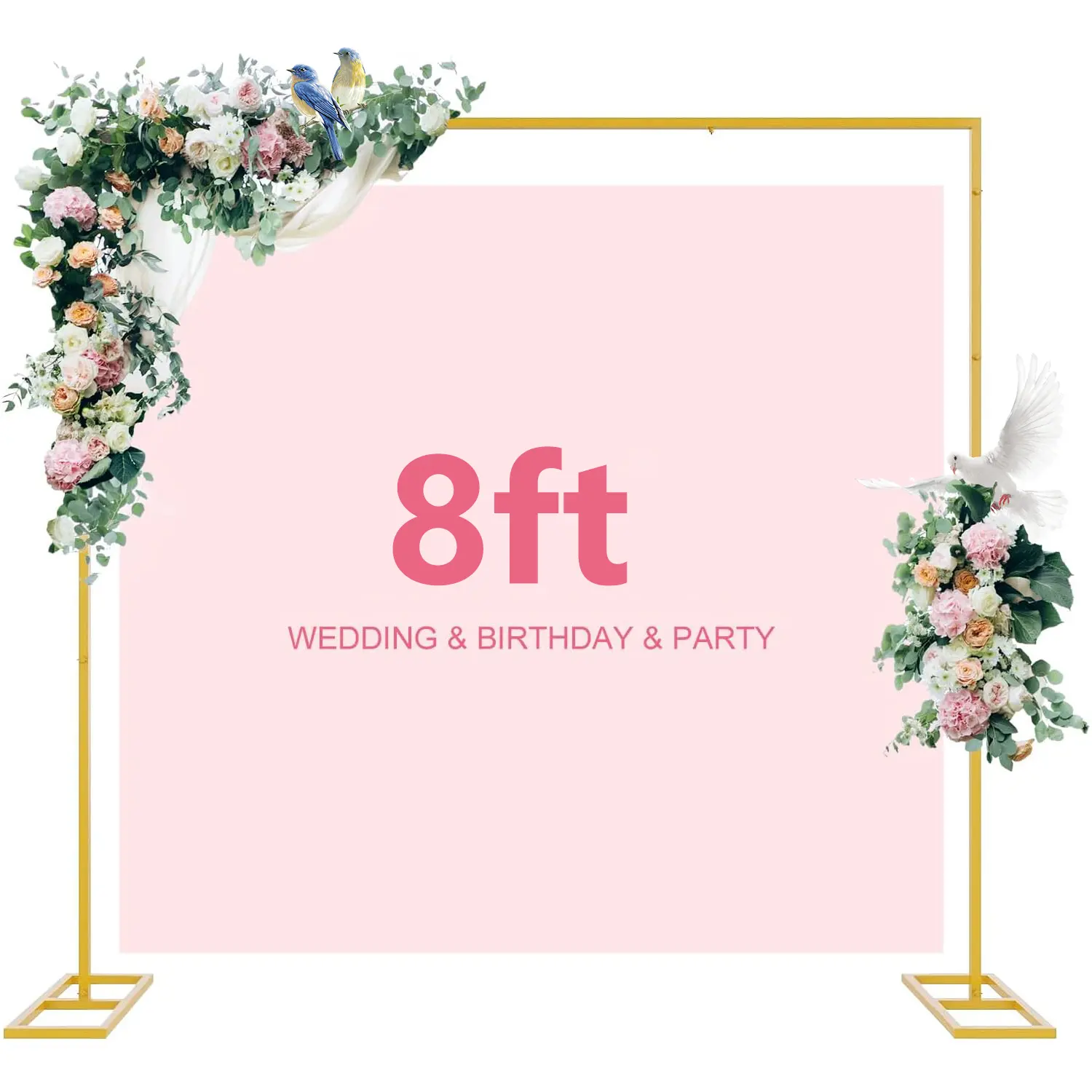 Adjustable Metal Frame Arch Stand - Durable Indoor-Outdoor Backdrop, Balloon Arch & Event Decor Kit for Wedding, Summer Garden Party Celebrations, 8Ft