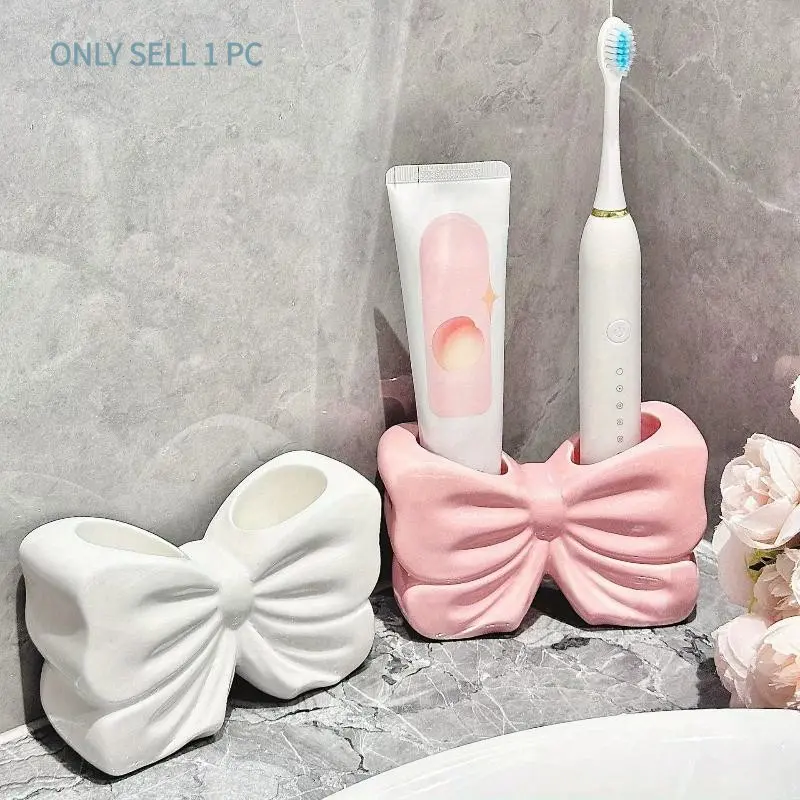 Bowknot Toothbrush Holder Organizers - Bathroom Vanity Organizer for Toothbrushes & Toothpaste, Countertop Storage Rack Base Stand, Bathroom Accessory