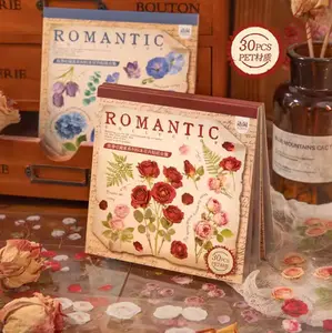 30 Pages Vintage Botanical PET Sticker Book, Waterproof DIY Journal Scrapbooking Stickers