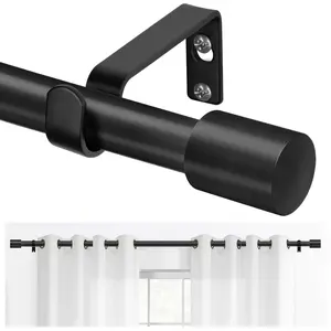 Black Curtain Rods 32 to 144 Inch(2.6 to 12 ft), Adjustable Splicing Window Curtains rod, 1 Drapery Rods for Windows 32 to 144 Inch, Decorative Single Rod with Modern Cap Finial, Window Mounted