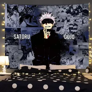 Hot Anime Tapestry Decor Gojo Cute Satoru Jujutsu Kaisen Background Cloth Dorm Decorative Wall Cloth Party Banners Home Decor
