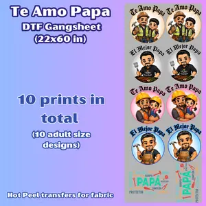 G51 Te Amo Papa DTF Gang Sheet for Playera/Shirts