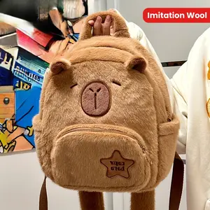 Cute Capybara Plush Backpack for Women and Adults - Kawaii Stuffed Animal Daypack - Novelty Cartoon Plushie Shoulder Bag with Adjustable Straps & Secure Zipper - Fuzzy Animal Companion Rucksack - Holiday Birthday Gift