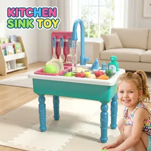 Kids Play Kitchen Sink Toy with Running Water – Pretend Play Sink with Cooking Accessories & Play Food, Best Birthday Gift for Toddlers