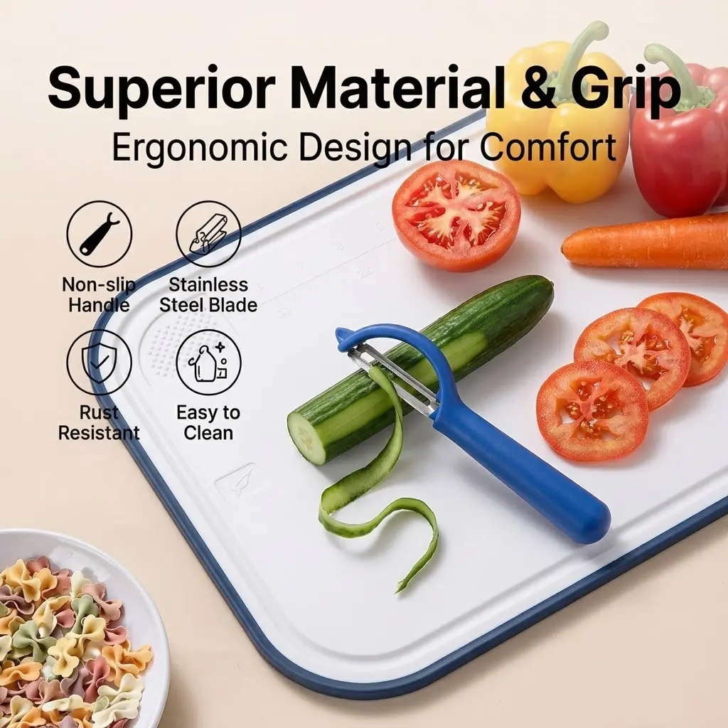 Bacteriostatic Chopping Board & Stainless Steel Vegetable Peeler Meal Prep Duo Set - BPA-Free, Non-Slip Edge, All-in-1 Kitchen Prep Station for Peeling, Chopping, Slicing, Dicing, Easy Cleaning, Space-Saving Storage, Bacteriostatic Chopping Boards-A