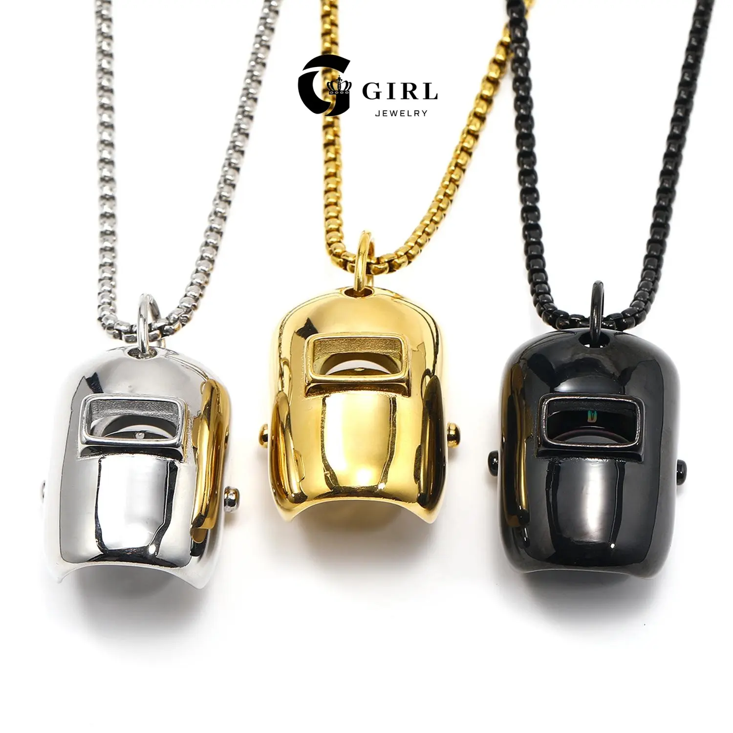 GGIRL Sleek Stylish Welder's Mask-Inspired Titanium Steel Pendant Necklace - Unisex Jewelry Accessory for Streetwear, Party Looks, Ideal Birthday Holiday Gift