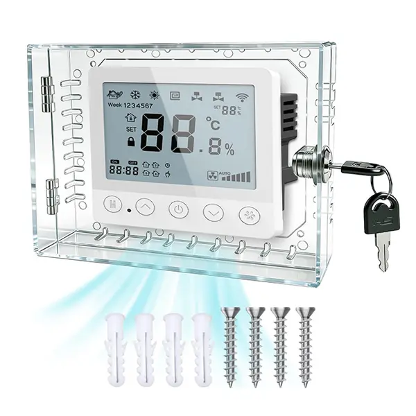 Universal Thermostat Lock Box with Key,Clear Large Thermostats Guard for Thermostat on Wall,Thermostat Cover Fits Thermostats 6.5" H x 4.72" W x 1.97" D or Smaller (1 Set)